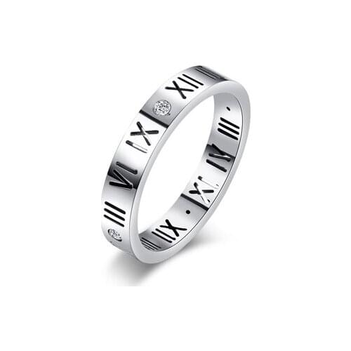 Titanium Steel Rose Gold Color Pave Zircon 3mm Narrow Roman Numerals Ring for Women Wholesale