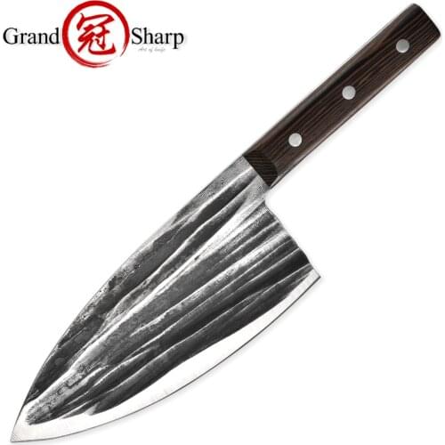 Handmade Forged Butcher Knife Full Tang Kitchen Chopper Outdoor Meat Cleaver Camping BBQ Fishing Cutlery Wooden Handle Gift Box