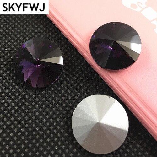 Amethyst Color 6,8,10,12,14,16,18mm RIVOLI CRYSTAL POINTED BACK Rhinestones Round Glass Stone for Dress Making