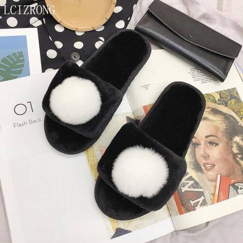 LCIZRONG Winter Soft Home Slippers For Woman Cute Peep Toe Warm Cotton Plush Woman bedroom Slippers Big Size Female House Shoes