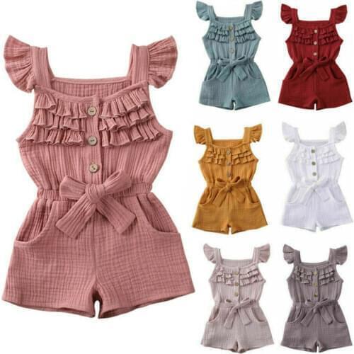 Summer Toddler Kids Baby Girls Ruffle Sleeveless Solid Romper Jumpsuit Outfits Clothes