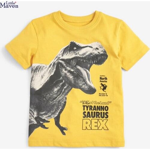 Little Maven Children 2021 Summer Baby Boy Clothes Dinosaur Print Tee Tops Brand Cotton Yelllow T Shirt for Kids 2-7 Years 51863