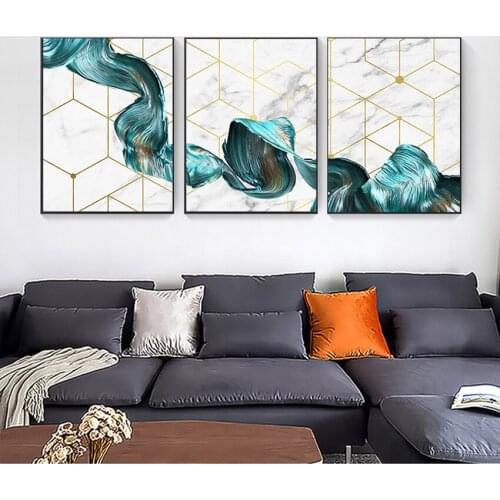 Minimalist Picture for Living Room Home Decor Nordic Geometric Wall Art Canvas Painting Abstract Blue Fabric Print Modern