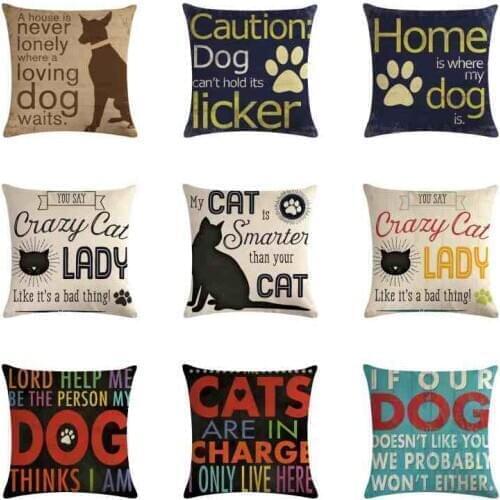 Fashion 18'' Home Dog Cotton Linen Pillow Case Sofa Car Waist Throw Cushion Cover Decor