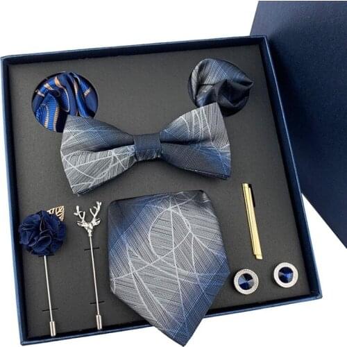 Mens tie set 8pcs butterfly luxury gift box necktie wedding bowknot pocket towel Brooch cufflink business fathers Day