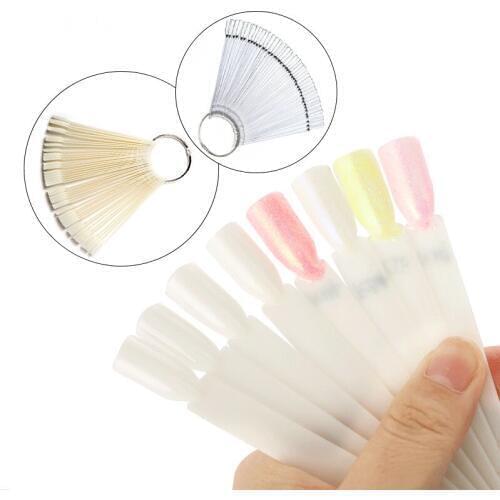 50pcs/Set False Nails Art Tips Fan Display Palette Color Chart Card Clear Acrylic Fake Gel Polish Practice Nails