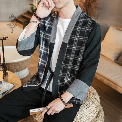 Men New Japanese Kimono Print Tops Yukata Coat Summer Shirts Sleeve Suit Linen Jacket Male Samurai Japan Haori Cardigan Costumes