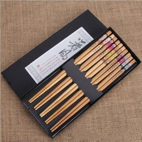 5 pairs Japanese Style Bamboo Chopsticks With Gift Box Portable wood Tableware Natural Eco-friendly Bamboo Reusable Chopsticks