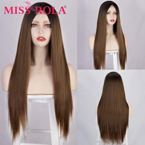 MISS ROLA Blonde Long Straight Wig Synthetic Middle Part Heat-Resistant Fiber Hair Cosplay Party Daily Use