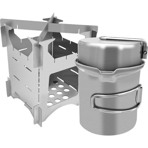 Camping Pots Outdoor Pan Camping Cookware Picnic Cooking Set Outdoor Portable Folding Wood Stove Pot Tableware Cooking Set