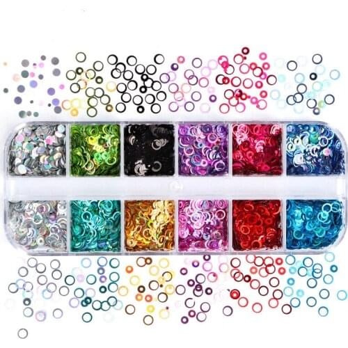 Manicure Sequin Strip Box Laser Hollow Circle Manicure Sequin Summer Hollow Circle 12 Grid Manicure Patch Nail Sequin Nails