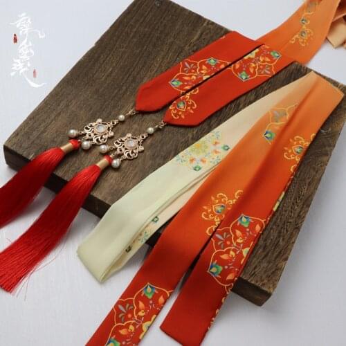Original Printed Tassel Hair Band Hanfu Headdress Ancient Style Ribbon Headband Accessories