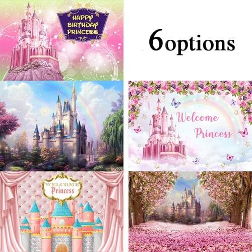 Sensfun Pink Baby Princess Birthday Background Flowers Castle Girl Baby Shower Photography Backdrop Photo Party Decorate Props