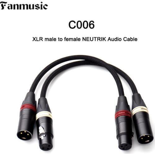 Fanmusic C006 Balanced XLR Male to Female Audio Cable made of Black Gold-plated NC3MXX-B AND NC3FXX-B of NEUTRIK