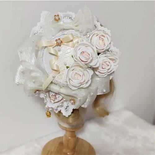 Wedding Lace Lolita Hairpin Top Hat Side Clip Headdress Girl Cosplay Flower Hat Costume Accessories D761