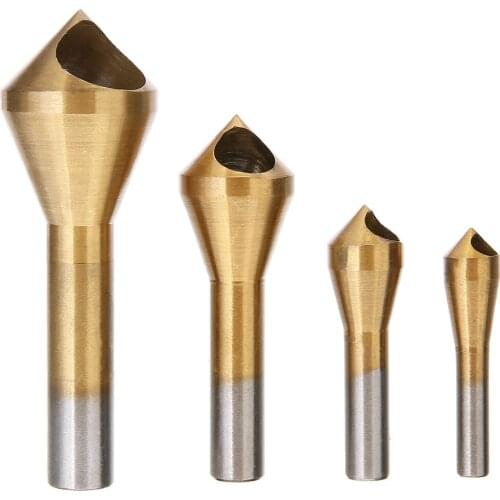 4pcs Titanium Coated Countersink Deburring Drill Taper Hole Cutter for Metal Plastic Wood Countersunk Head Chamfering Tools