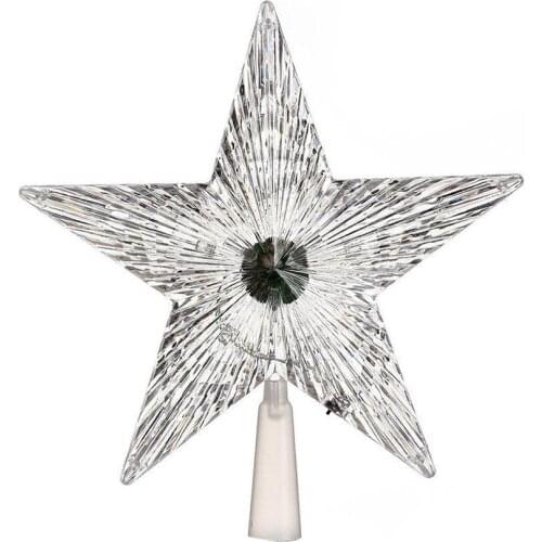 LED Colorful Flashing Star Christmas Tree Toppers battery 5 Lamps Acrylic crystal Glitter Christmas Tree Top Decoration for Home