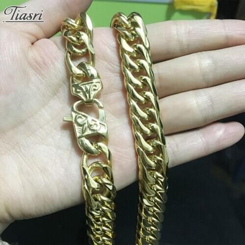 Tiasri 13/16mm Man Necklace Aesthetic Gothic Choker Gold Color Stainless Steel Chain Collar Hip-Hop Boys Jewelry Accessories