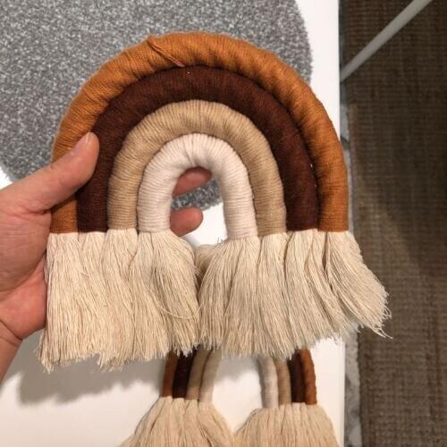 INS Nordic Home Weaving Rainbow Tapestry Cotton Hand-Woven Color Ornaments ChildrenS Room Decoration Tassel Wall Hanging