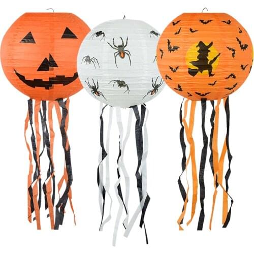 Halloween Decoration Outdoor Hang Pumpkin Paper Lantern Halloween Decotative Lighting Candle Lantern Cover Lampshade for Home