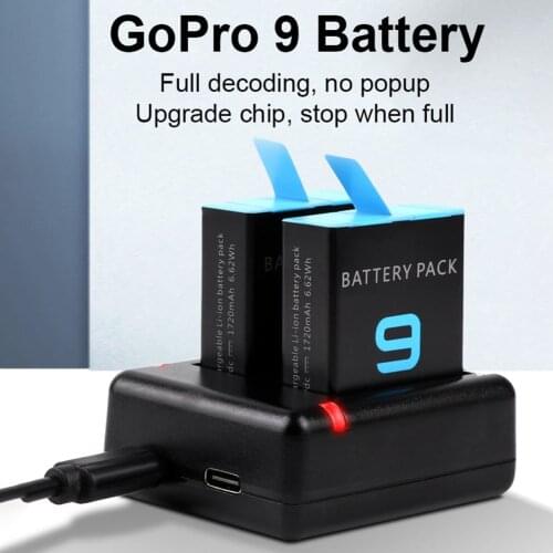 USB Dual Battery Charger USB Type C + Micro Portable Quick Release Lightweight for GoPro Hero 9 Black Accessories