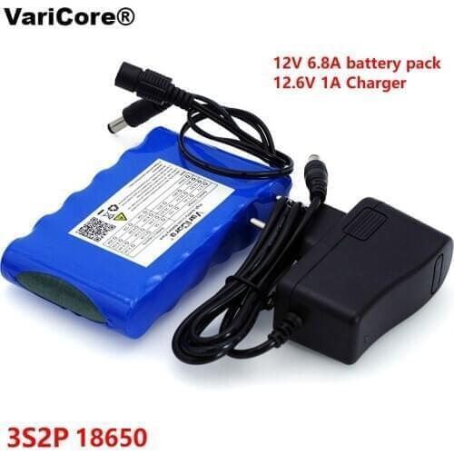 VariCore Portable Super 18650 Rechargeable Lithium Ion battery pack capacity DC 12 V 6800 Mah CCTV Cam Monitor 12.6V 1A Charger