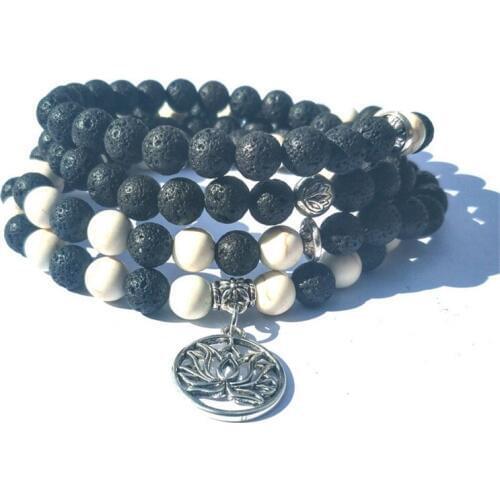 Natural Stone High Quality For Men Women Necklace Amazonite White Pine Energy Bracelet 108 Mala Lotus Yoga Bracelet Jewelry Hot