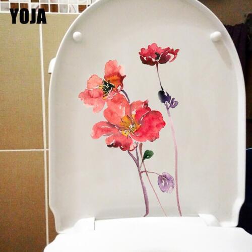 YOJA 13.5*22.6CM Simple Watercolor Red Flower Fashion Bedroom Wall Decor WC Toilet Sticker T1-1094
