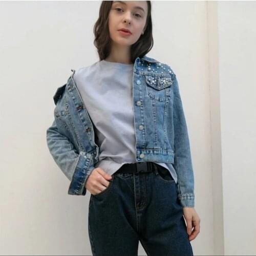 2021 Early Spring New Korean Denim Jacket Female Loose Large Size Wild Thin Short Beaded Craft Top 5XL