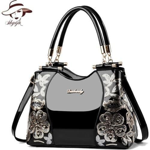 Luxury Famous Brands Handbags for Women Designer Patent Leather Ladies Shoulder Bags Female Girl Flower Party Crossbody Tote