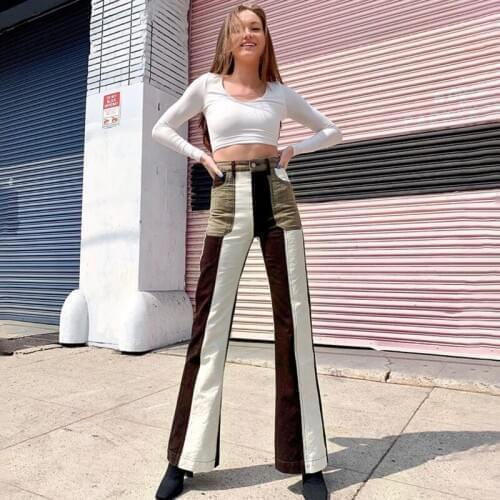 Y2K Patchwork Women High Waist Jeans Flare Pants Fashion Female Streetwear 2021 Summer Womens Trousers Vintage Wide Legs Jeans