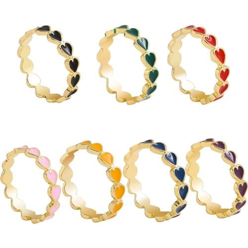 2021 New Colorful Enamel Heart Stacking Rings for Women Elegant Sweet Heart Gold Color Finger Rings Best Friend Jewelry Gifts