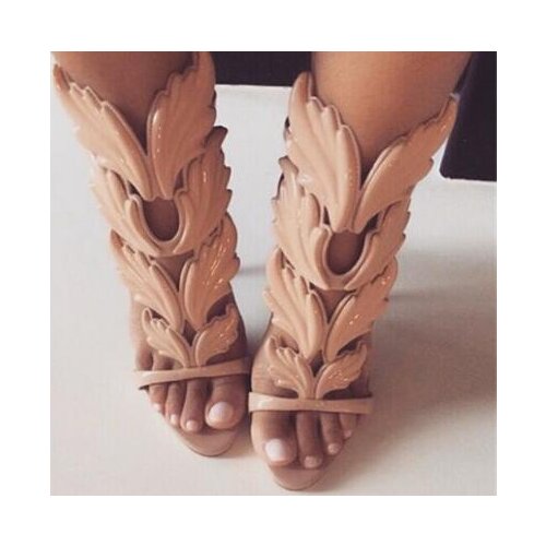 YUE JABON Design Cruel Summer Leaves Angle Wings Woman Buckle Strap Gladiator High Heels Sandals Women Gold Silver Yellow White