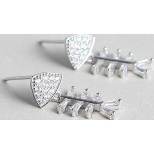 Hot Sale Trendy Cubic Zircon Stone Fish Stud Earrings For Women Statment Real 925 Sterling Silver Earring Party GIfts Jewelry