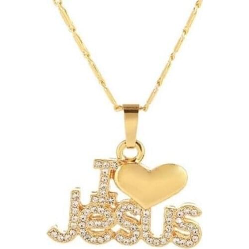 Glamour Fashion Women Jesus Heart Letter Pendant Necklace Hip Hop Charm