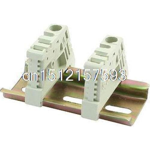 1 Set 60mmx35mm Slotted Metal DIN Rail w Terminal Block End Stoppers