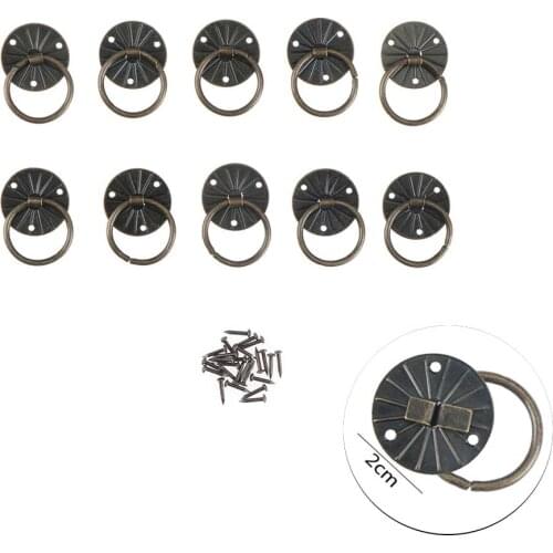 10pcs Antique Brass Decorative Mini Jewelry Chest Box Furniture Handle Cabinet Dresser Drawer Pull Knob Ring w/Screw Door Handle