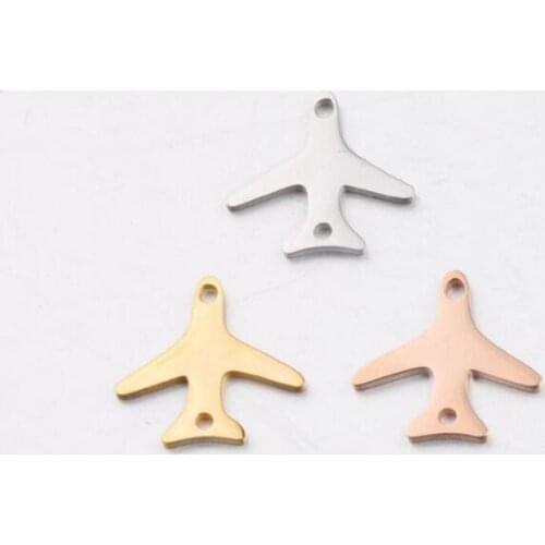 10pcs/Lot Stainless Steel Mirror Polish Airplane Charms Connectors Inner Two Holes DIY Jewelry Making Accessories
