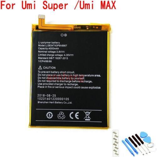 100% NEW Original Li3834T43P6H8867 4000mAh battery For Umi Super /Umi MAX Mobile Phone