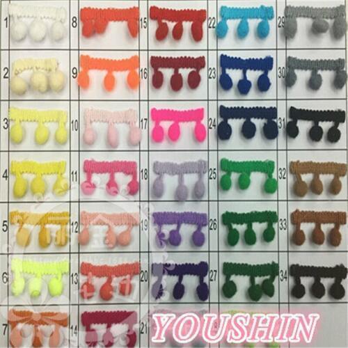 18Yards 34Colors 1cm Ball Pom Pom Lace Trim, Straight Wool Ball Laciness DIY Household Decorate Ball Top Lace LC0058