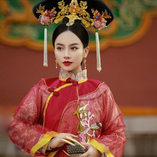 2 Designs Ancient Chinese Qing Dynasty Princess Red Bride Wedding Hanfu Empress Stage Performance Qifu Photography Drama Costume