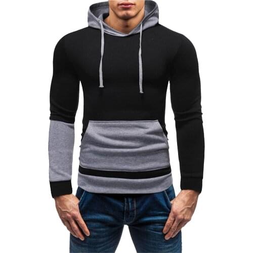 2021 Winter Hoodies Male Slim Patchwork Long Sleeve Sweatshirts Top Warm With Pocket Pullover Simple O Collared Blouse Толстовка