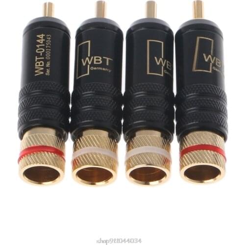 4 Pcs WBT-0144 Gold Plated RCA Plug Lock Soldering Audio/Video Plugs Connector Mar11 21 Dropship