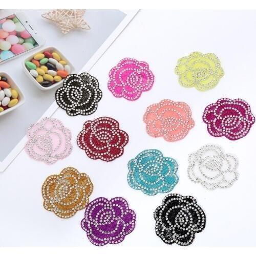40pc Rhinestone Shine Flower Iron on Patches for Clothing Bead Decorative Clothes Patch Crystal Applique Diamond Sewing Stickers