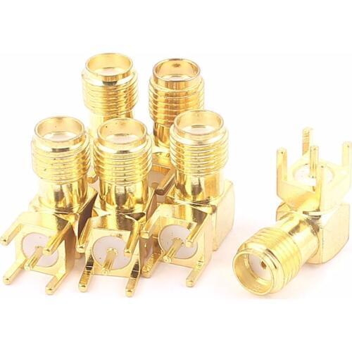 50 pcs Gold SMA female right angle solder PCB mount RF coaxial connector Adapter