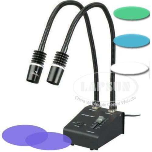 White Green Blue UV LED Dual Goosene Light Illuminator Lamp Source For Industry Stereo Microscope Lens Camera