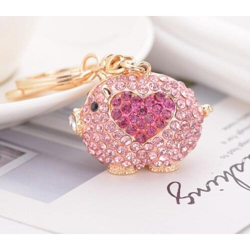 Lucky-heart-Pig Keychain Fashion Rhinestone-Crystal Charm Accessories Car Key Holder Cute Animal-zodiac-Pendant Bag Key Chain
