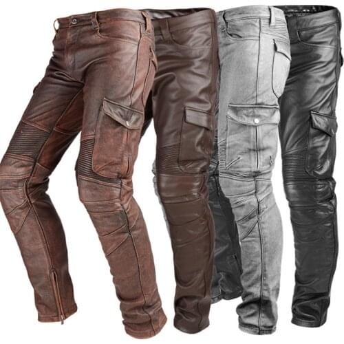 Men Genuine Leather Pants Real Natural Cowhide Cow Skin Harem Trousers Motorcycle Biker Waterproof Windproof Male Brand Pants