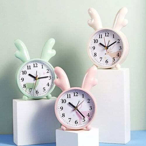Cartoon Antlers Alarm Clock Creative Cute Clock Student Gifts Bedside Mute Round Clock Desk Bedroom Decoration despertador