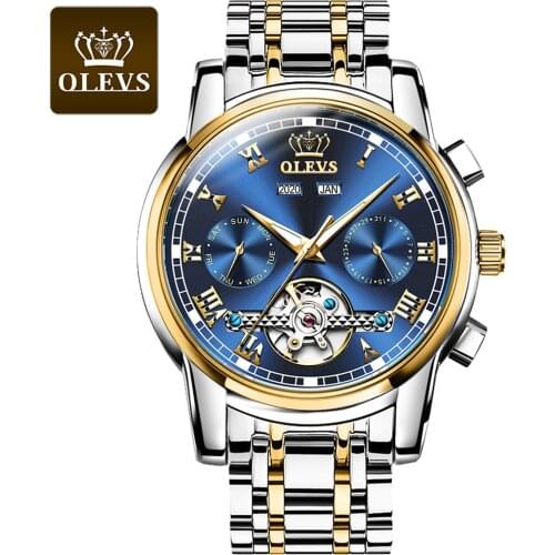 OLEVS Automatic Mechanical Men Watches Automatic Stainless Steel Waterproof Hollow Design Clock Wristwatch Gifts for Male